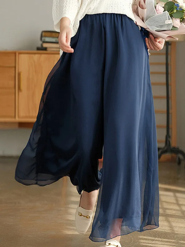 Casual Solid Color Chiffon Column Wide Leg Pants