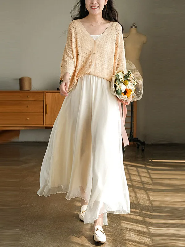 Casual Solid Color Chiffon Column Wide Leg Pants