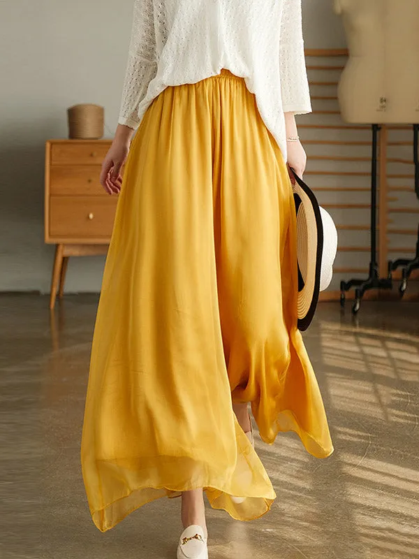 Casual Solid Color Chiffon Column Wide Leg Pants