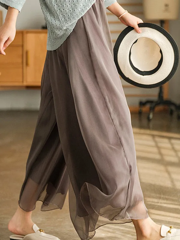 Casual Solid Color Chiffon Column Wide Leg Pants