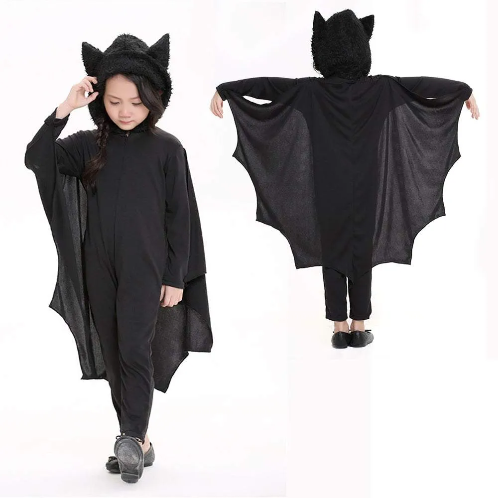 Child Kids Halloween Batman Bat Cosplay Costume with Hood and Gloves