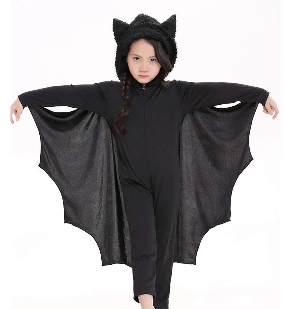 Child Kids Halloween Batman Bat Cosplay Costume with Hood and Gloves