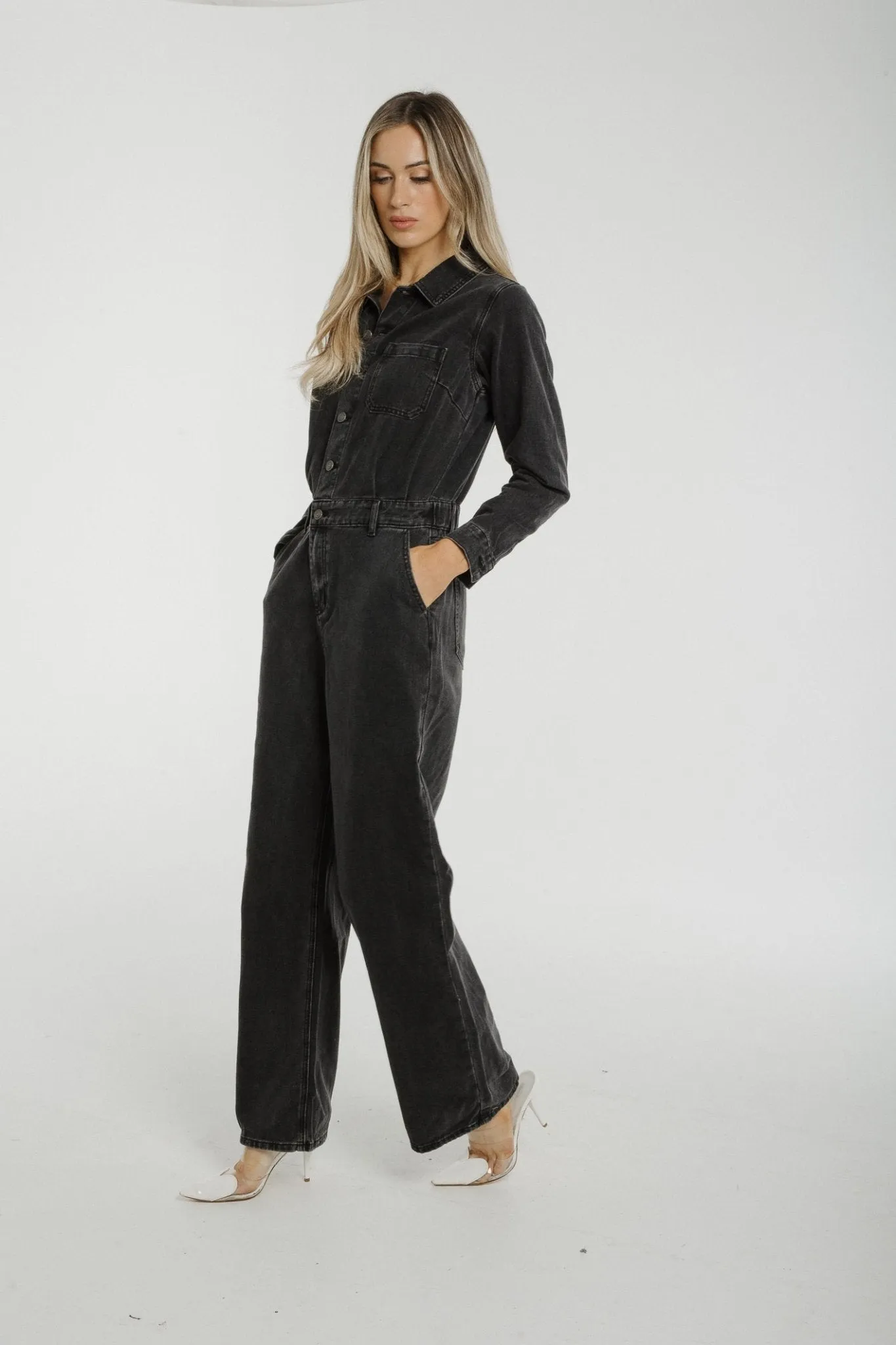 Cindy Denim Jumpsuit In Black Wash