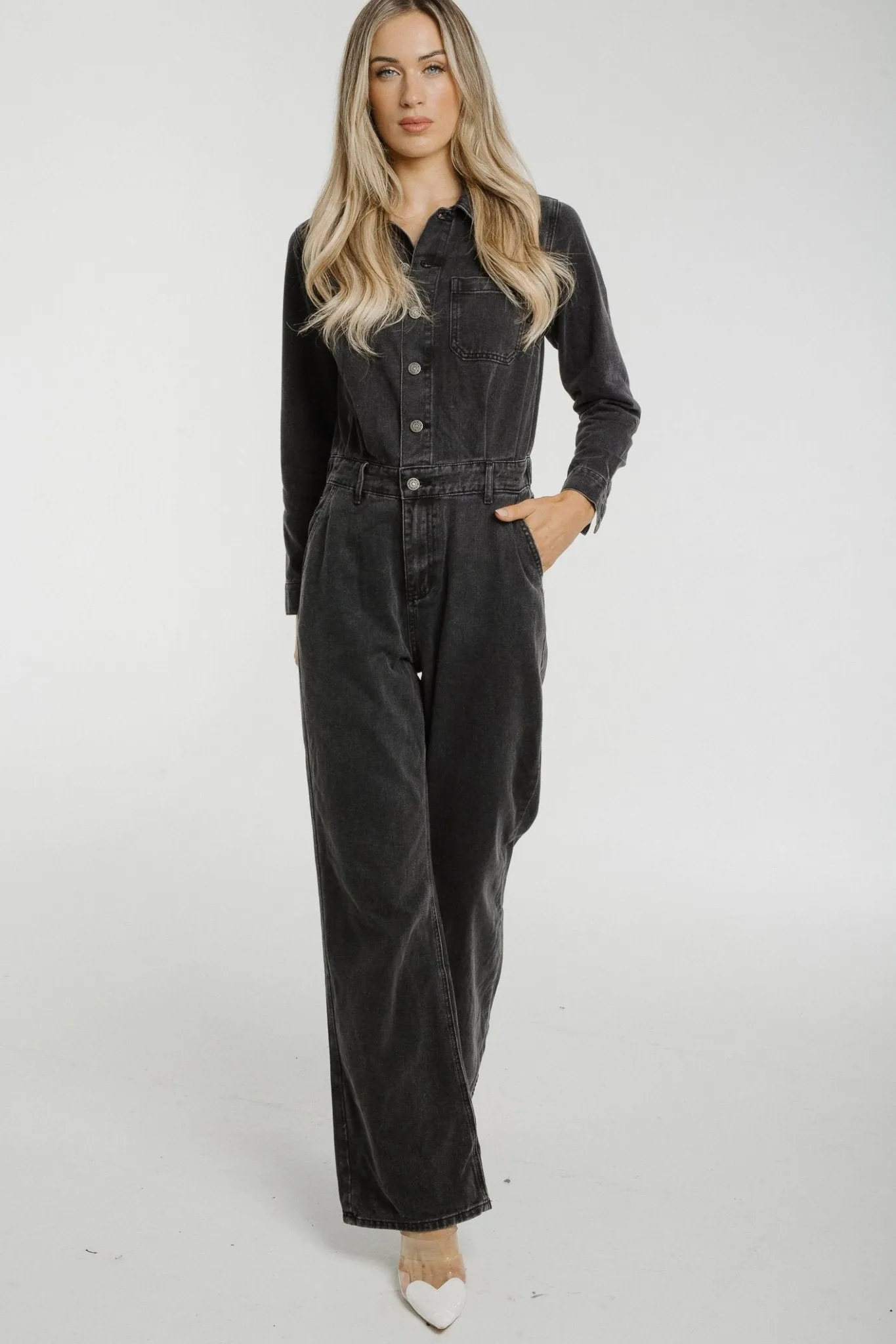 Cindy Denim Jumpsuit In Black Wash