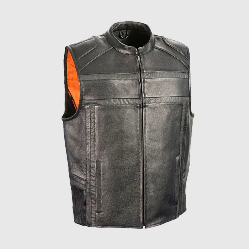 Crazy Biker Reflective Band & Piping Zip Front Vest For Sale