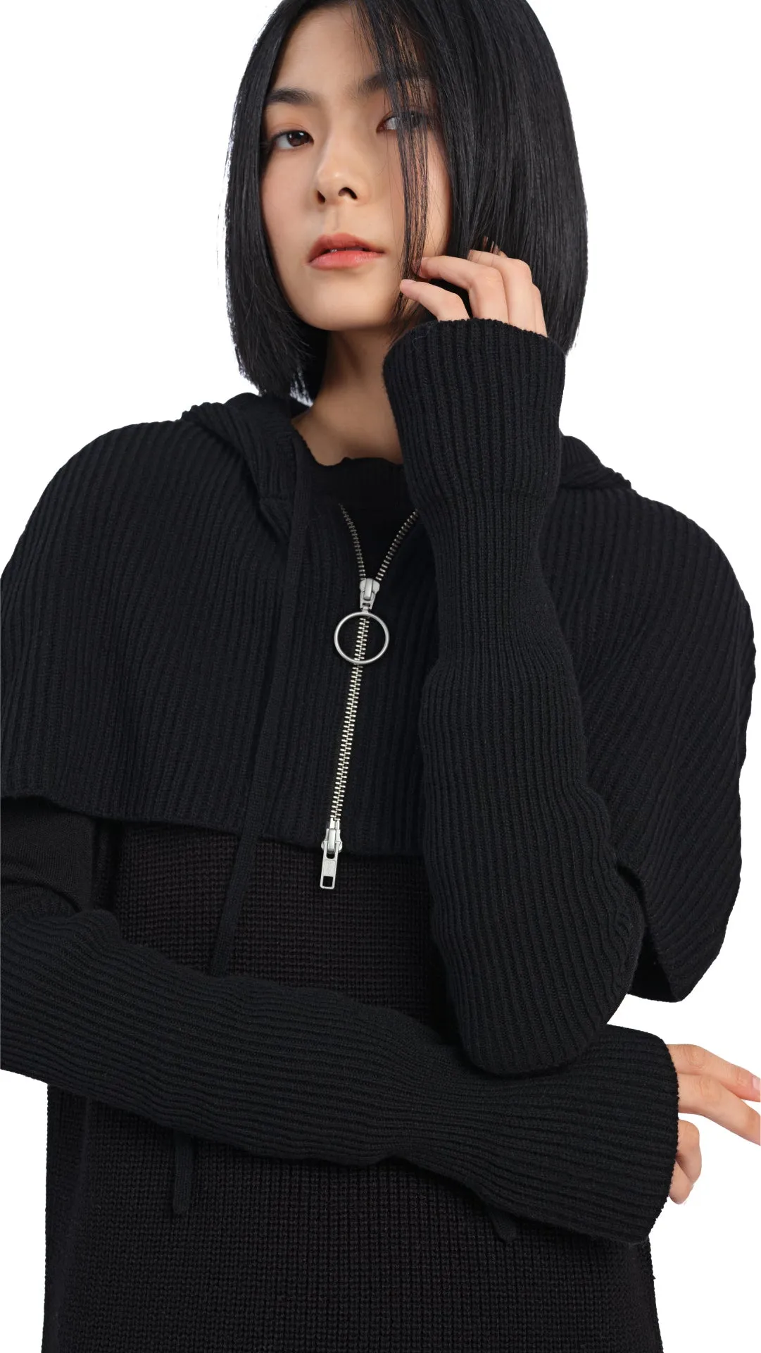 Cropped Hoodie Cape With Arm Warmer