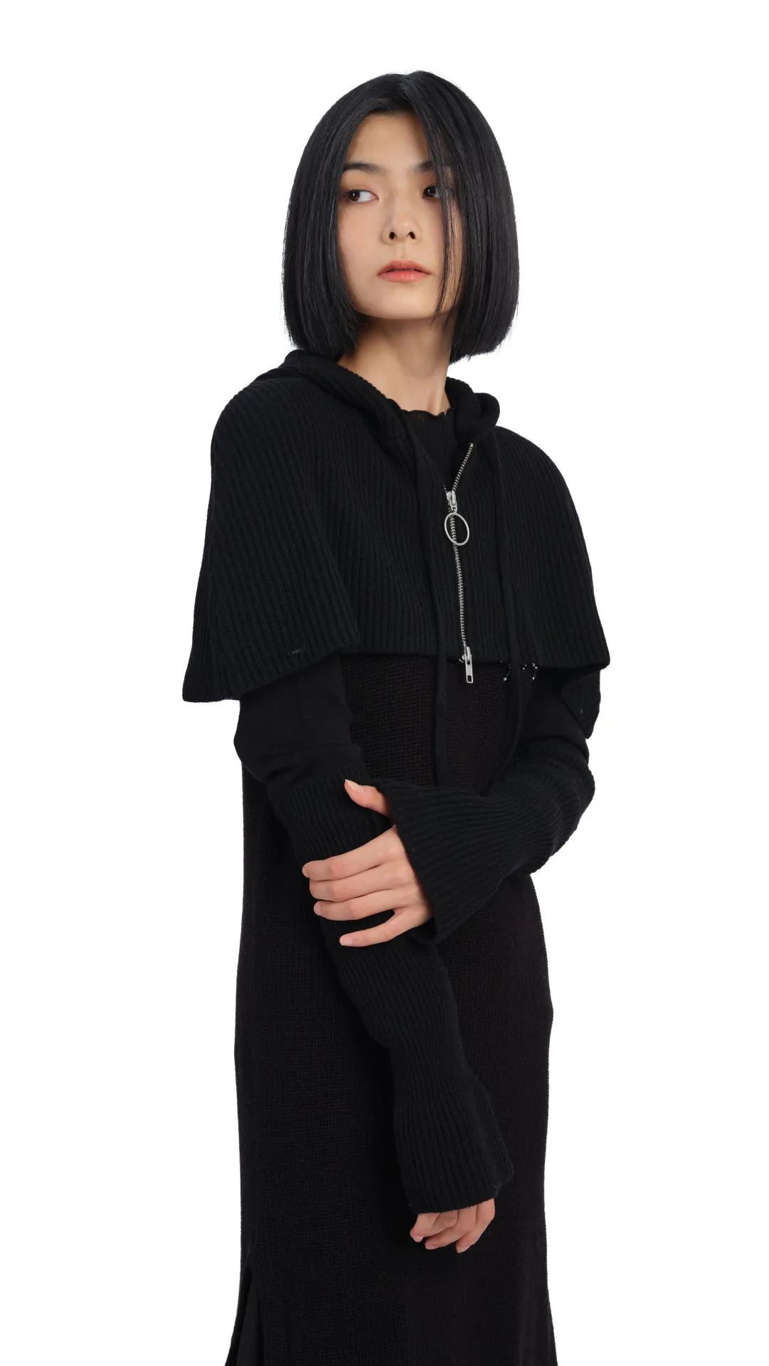 Cropped Hoodie Cape With Arm Warmer