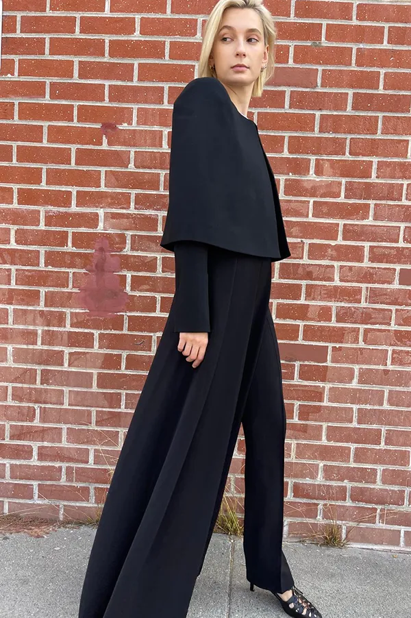 Cropped Jacket with Cape in Black