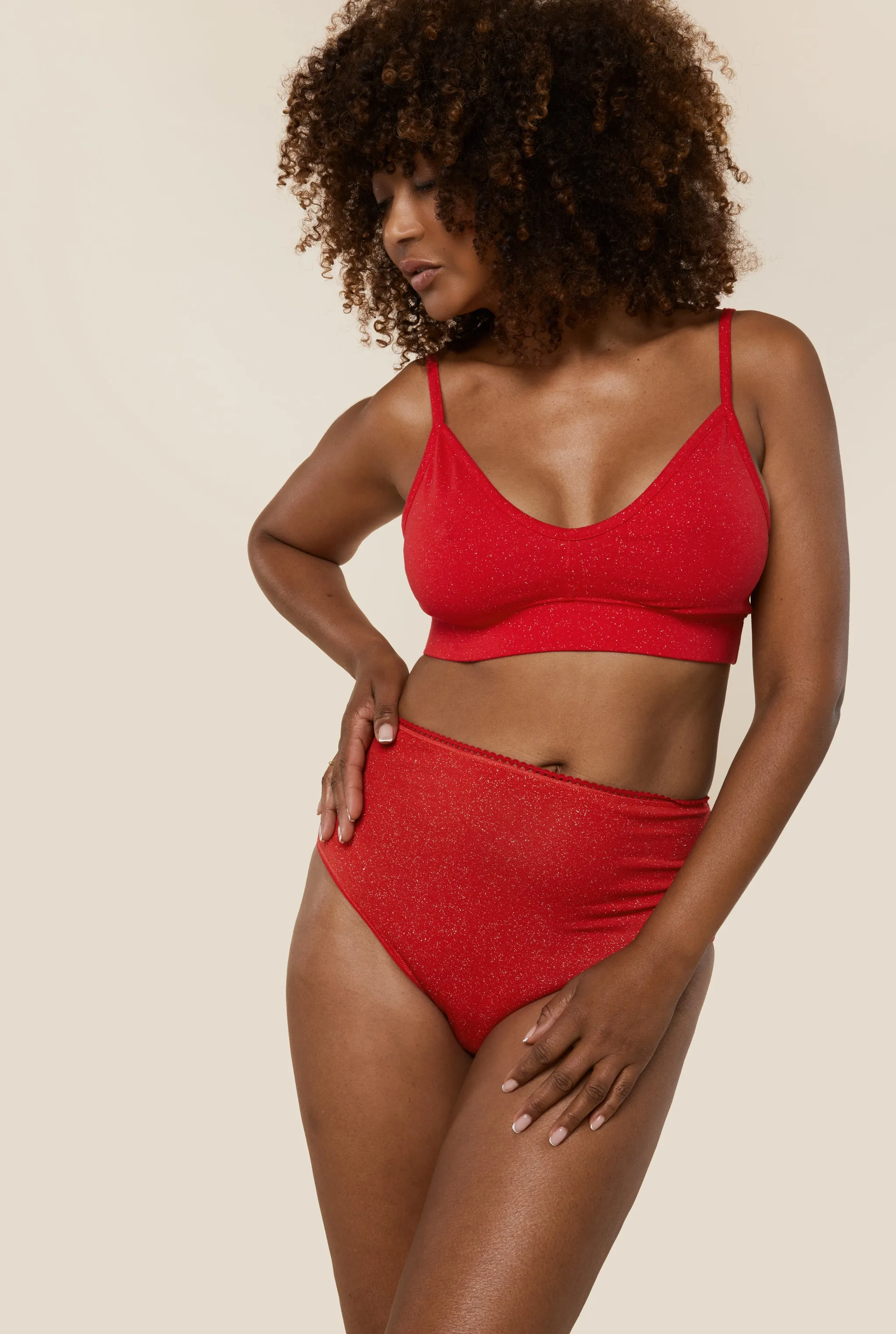 Culotte Taille Haute Coton BIO - Paillettes Rouge