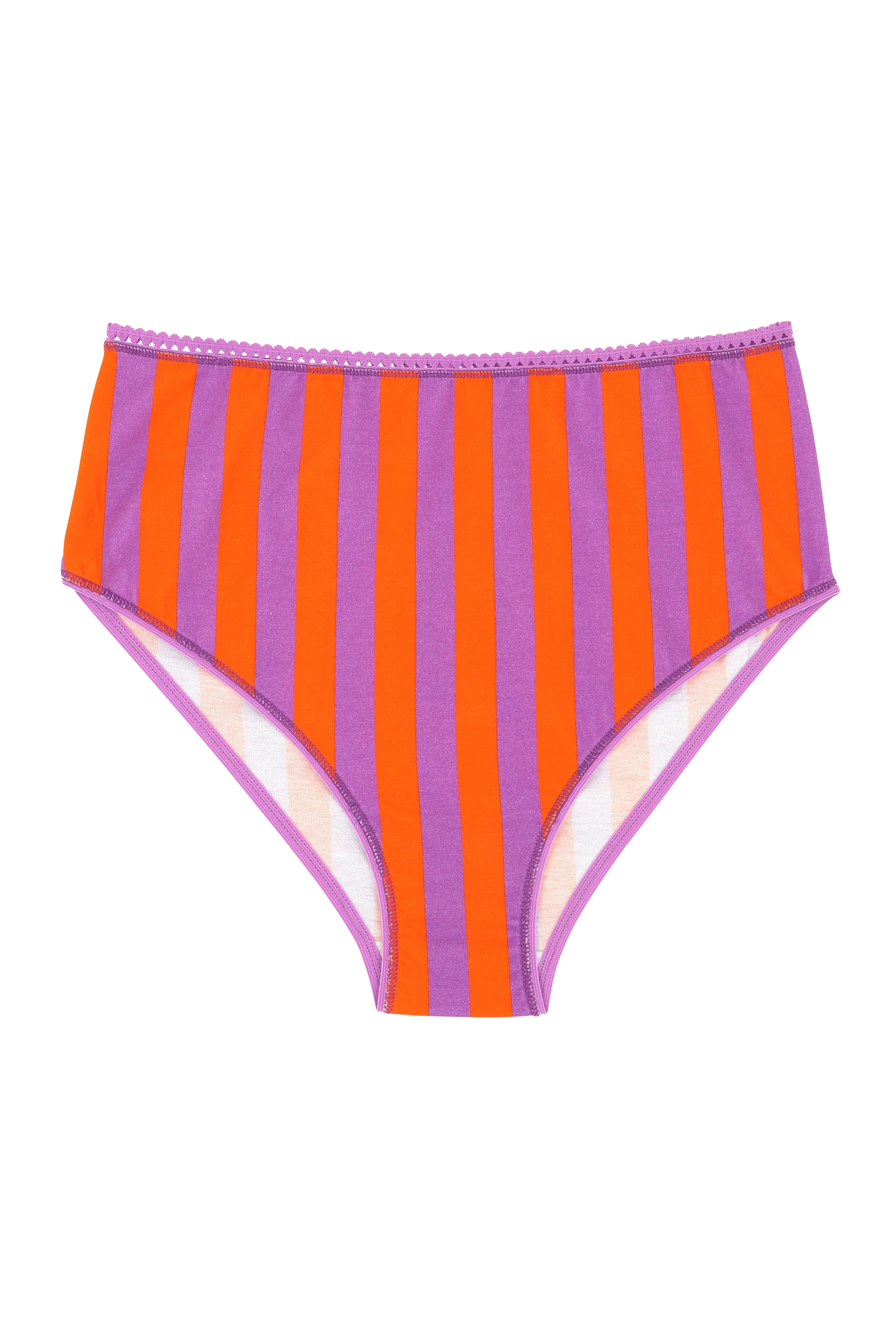 Culotte Taille Haute Coton BIO - Rayures Orange et Violet