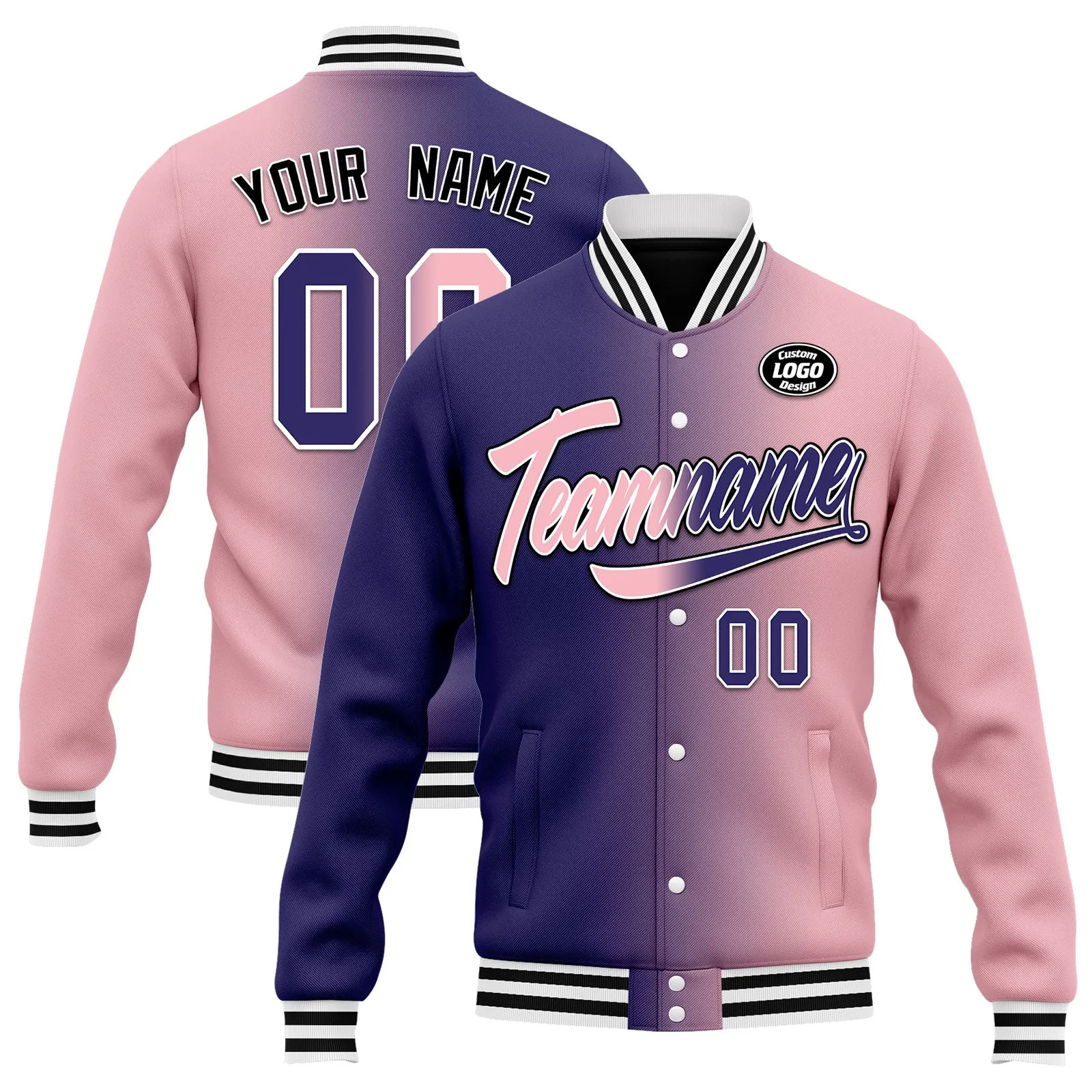 Custom Gradient Fashion Jacket Bomber Full-Snap Varsity Letterman Personalized Jacket FZ005-D028015-20