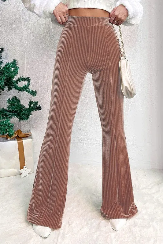 Dara Solid Color High Waist Corduroy Flare Pants