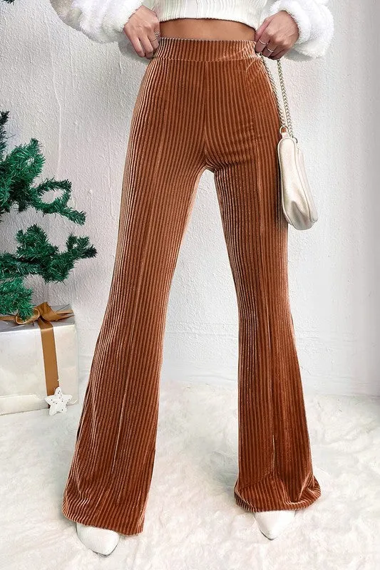 Dara Solid Color High Waist Corduroy Flare Pants