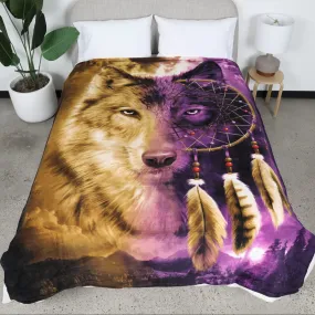 Dreamcatcher Wolf Fleece Blanket For Bed, 50" X 60" Dreamcatcher Fleece