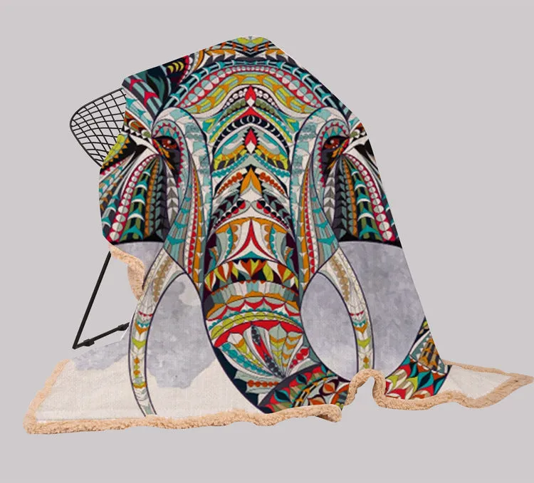 Elephant Series Ins Winter Hoodie Cape Blanket Cloak Plus Thick Double-layered Plush Digital Print Lazy Blanket