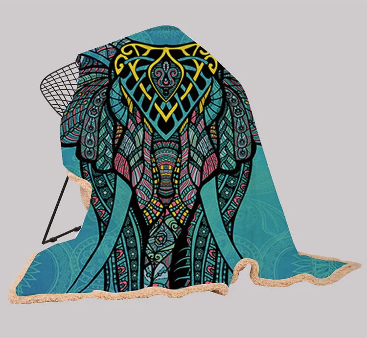 Elephant Series Ins Winter Hoodie Cape Blanket Cloak Plus Thick Double-layered Plush Digital Print Lazy Blanket