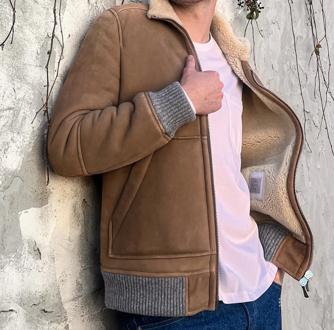 Eleventy Leather Shop Jacket in Tan