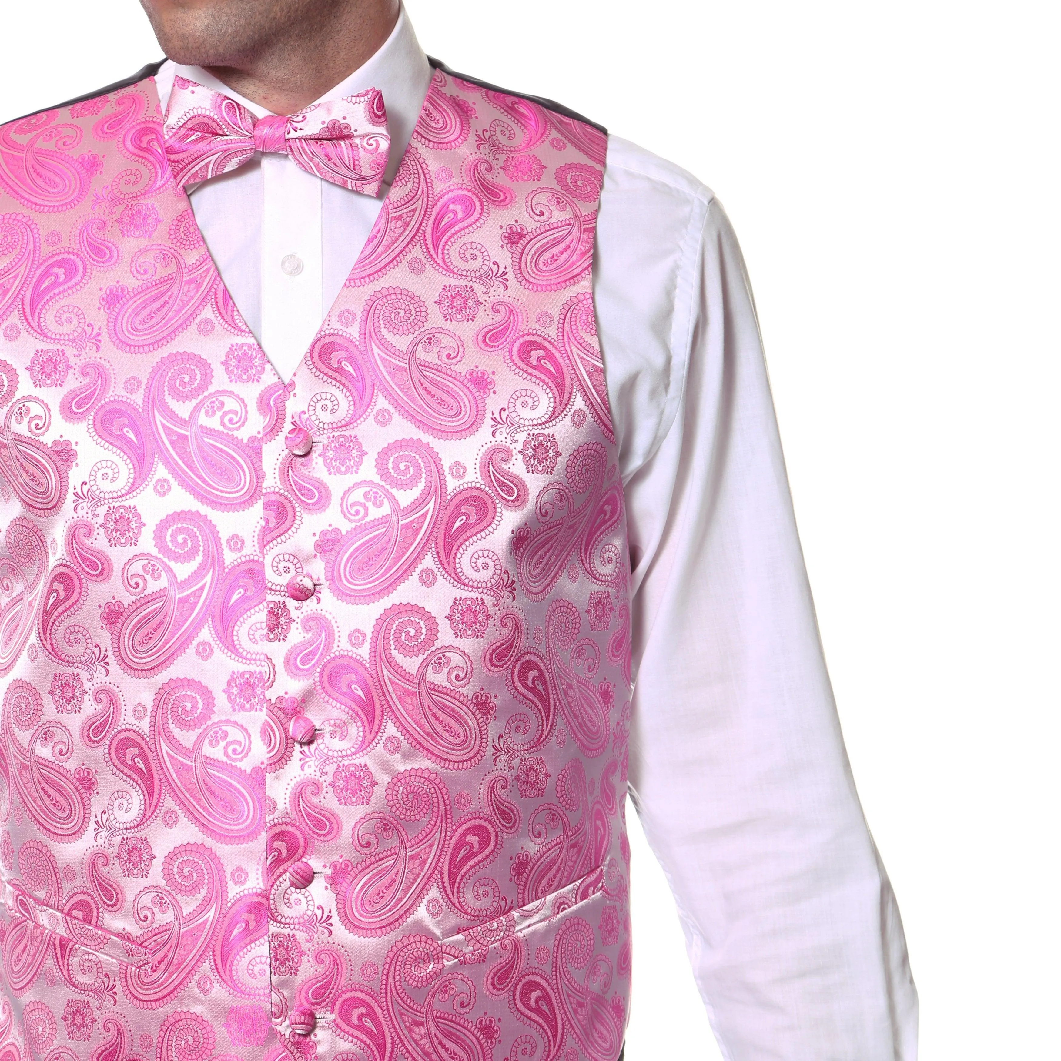 Ferrecci Mens Fuchsia Paisley Wedding Prom Grad Choir Band 4pc Vest Set