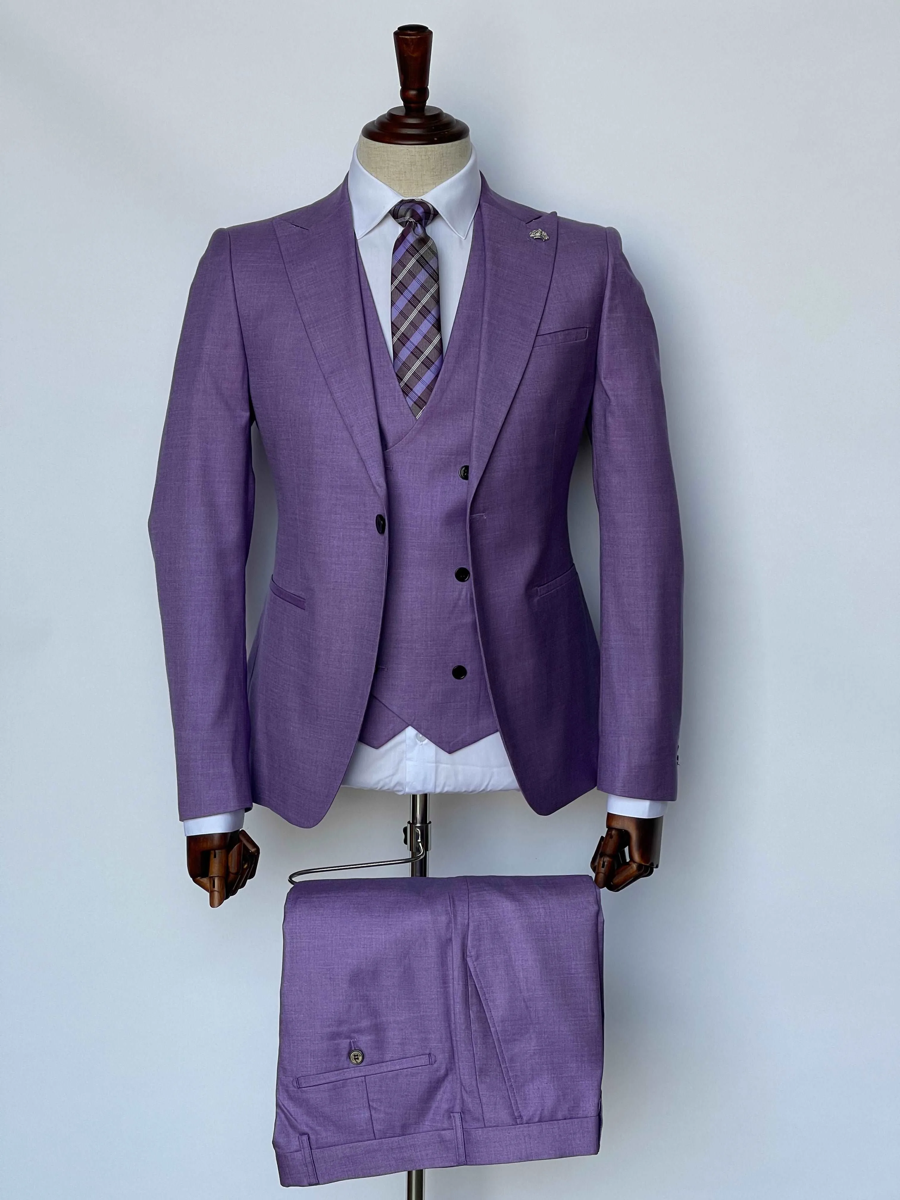 Giovanni Testi 1 Button Peak Lapel 3 piece Lavender Slim Fit Suit GT1PA V-1501 LAVENDER