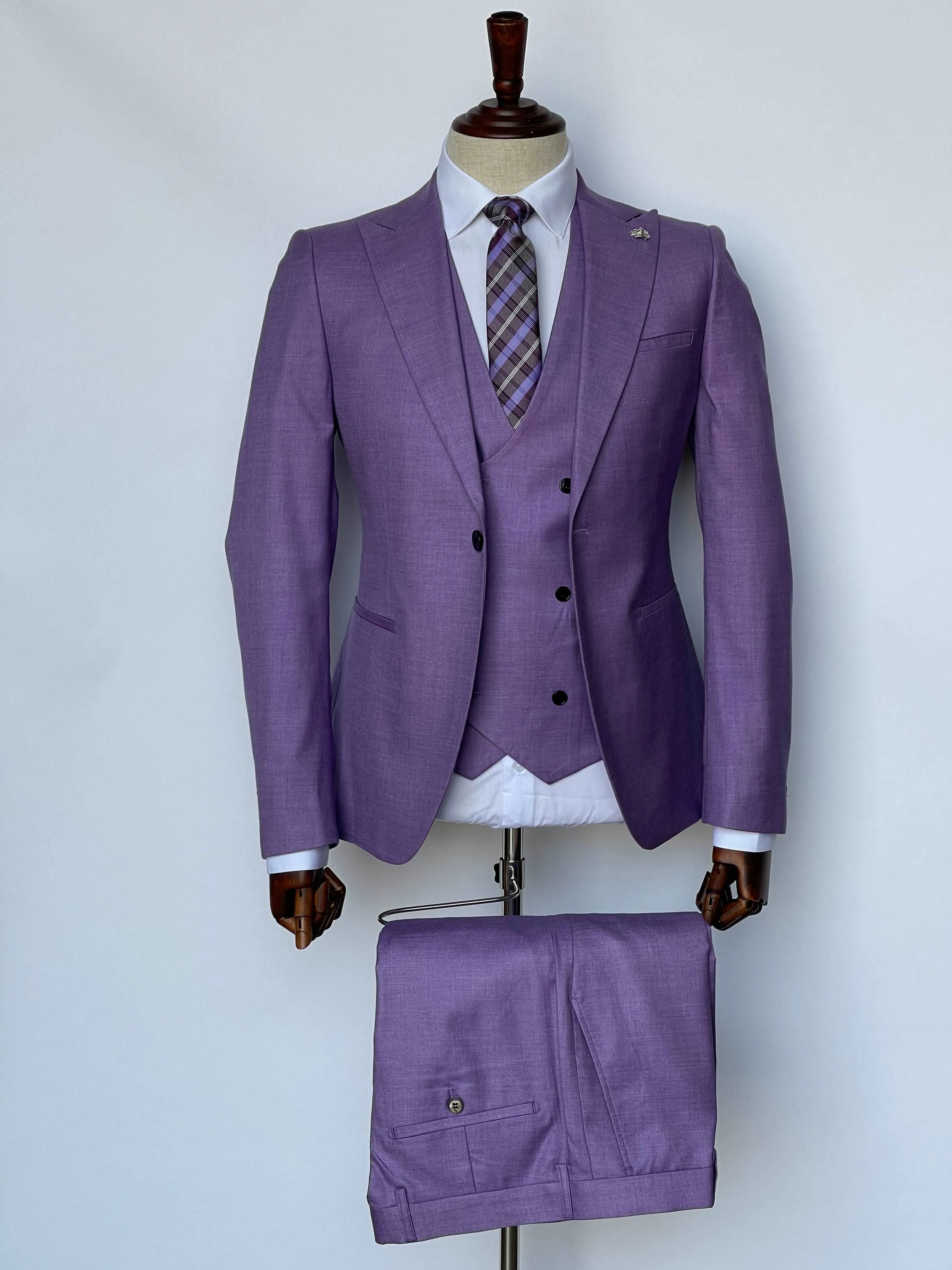 Giovanni Testi 1 Button Peak Lapel 3 piece Lavender Slim Fit Suit GT1PA V-1501 LAVENDER