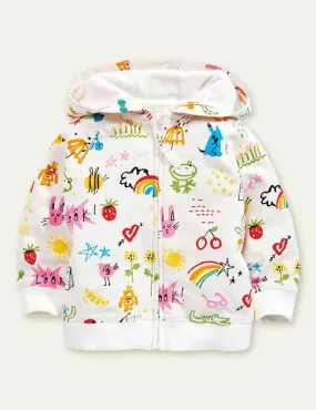 Girls Colorful Print Zip Hoodie Jacket