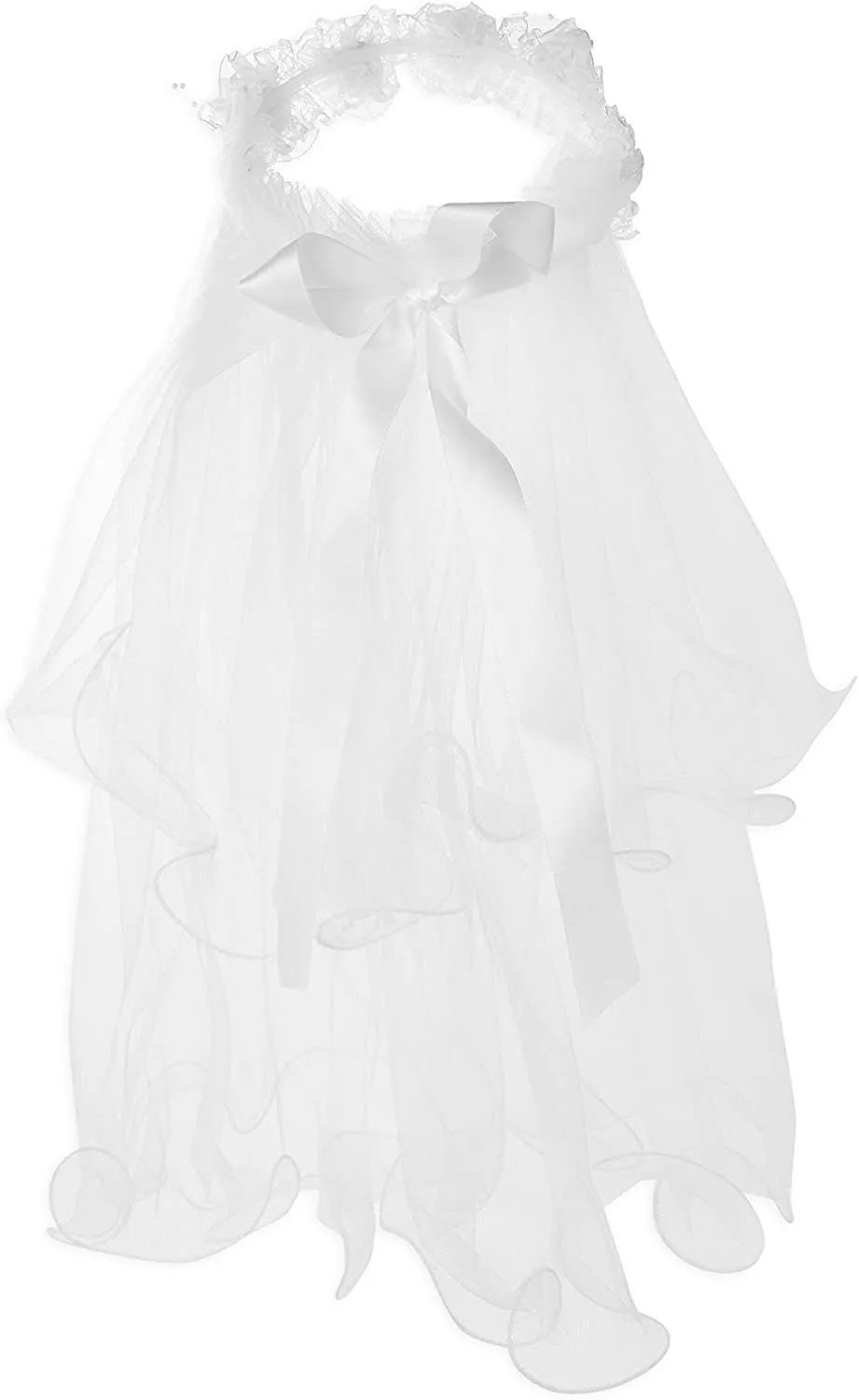 Girl's Flower Veil and Gloves for First Communion (White, 2 Pieces)