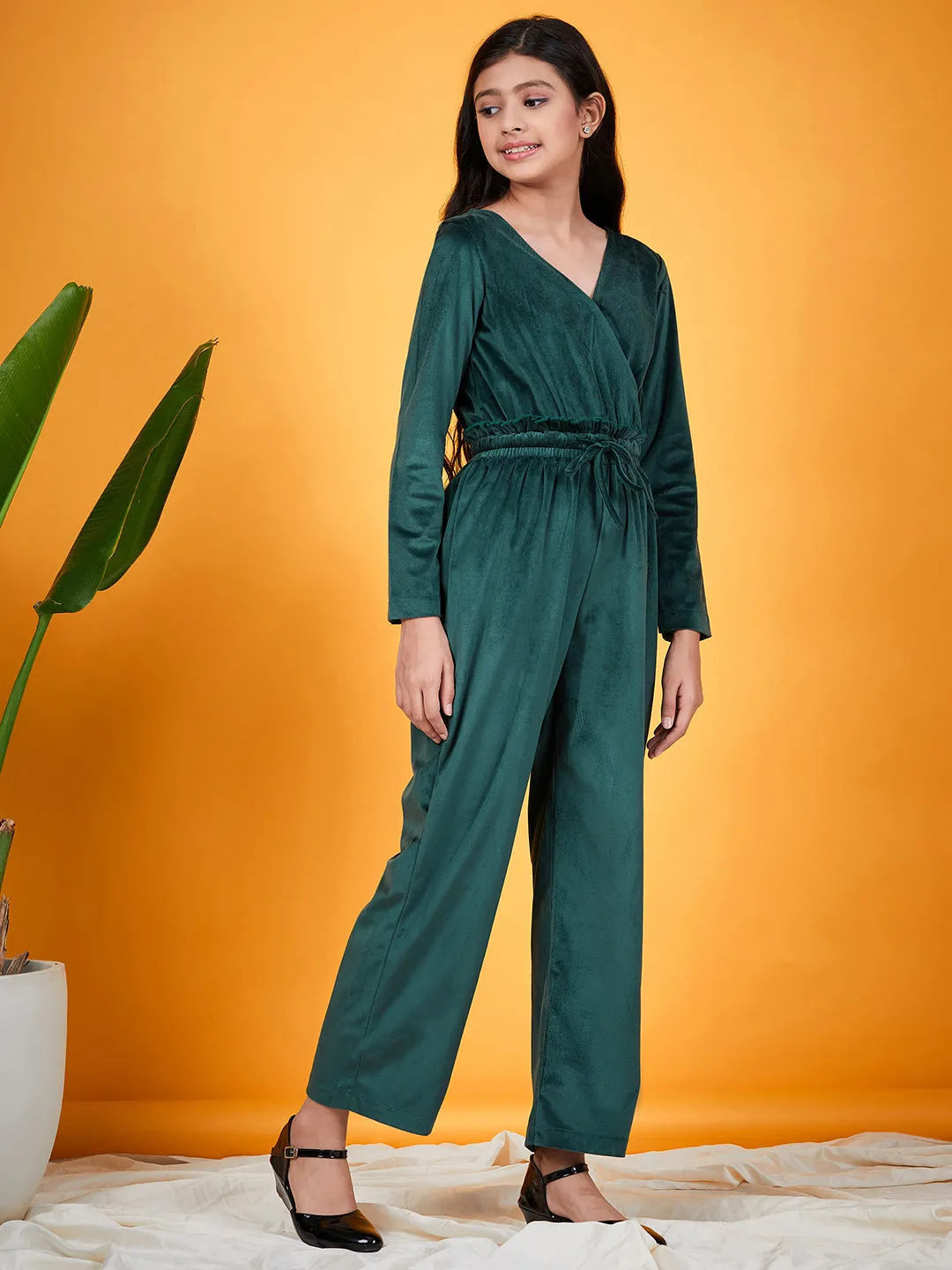 Girls Waist Tie-Up Detail Basic Jumpsuit