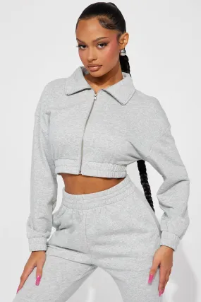 Give It Away Lounge Cropped Jacket - Heather Grey