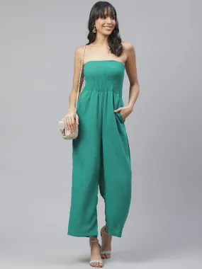 Green Rayon Self Pattern Jumpsuit