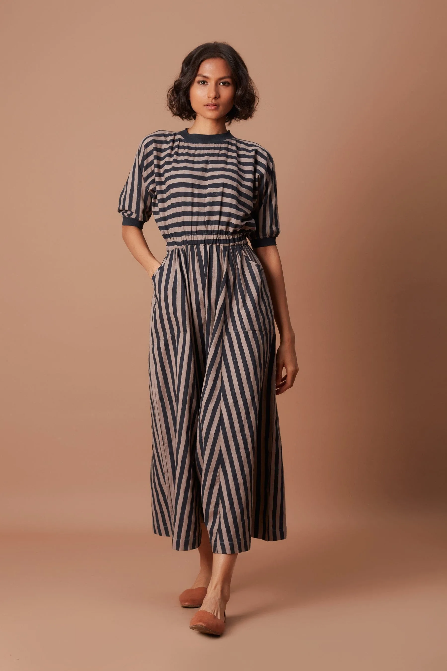 Grey and Charcoal Striped Mati Sphara Jumpsuit (Ready to Ship)