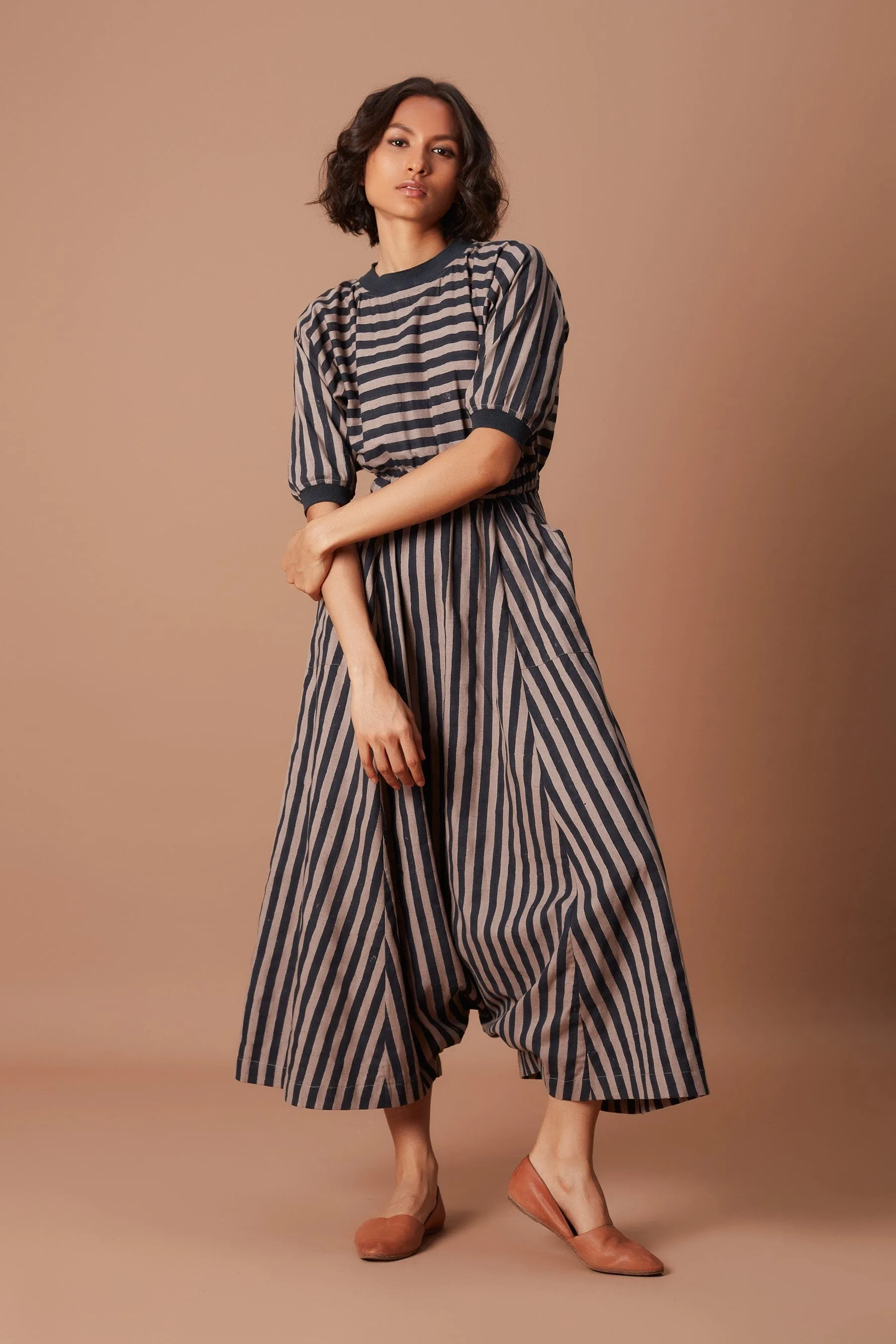 Grey and Charcoal Striped Mati Sphara Jumpsuit (Ready to Ship)