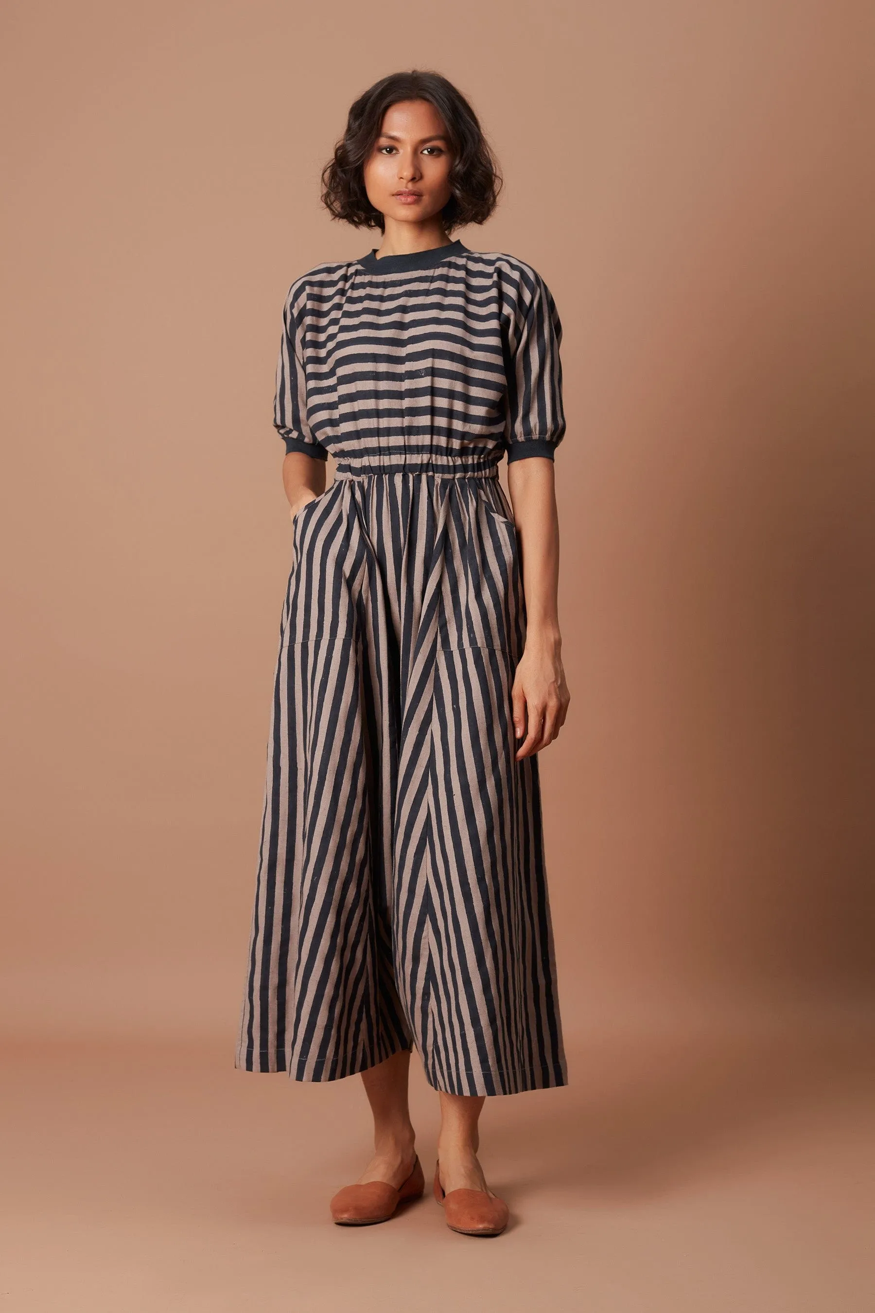 Grey and Charcoal Striped Mati Sphara Jumpsuit (Ready to Ship)