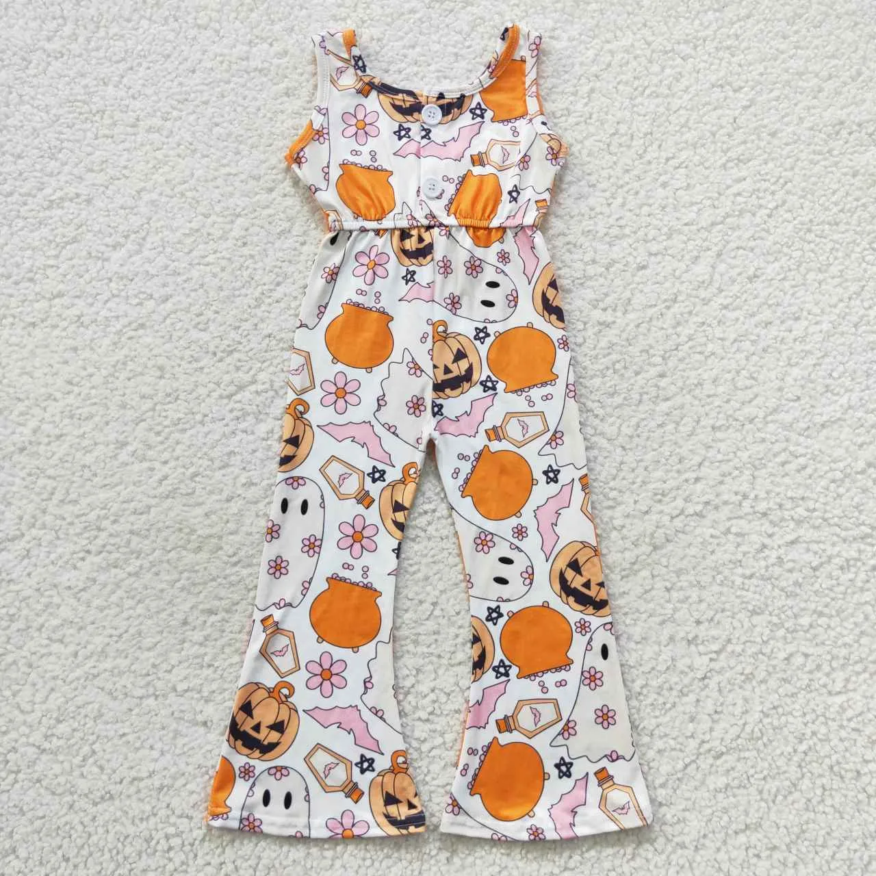 Halloween orange pumpkin bat print jumpsuit SR0410