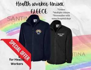 Healthworker custom UNISEX full zip FLEECE jacket, customised with your name/location/role