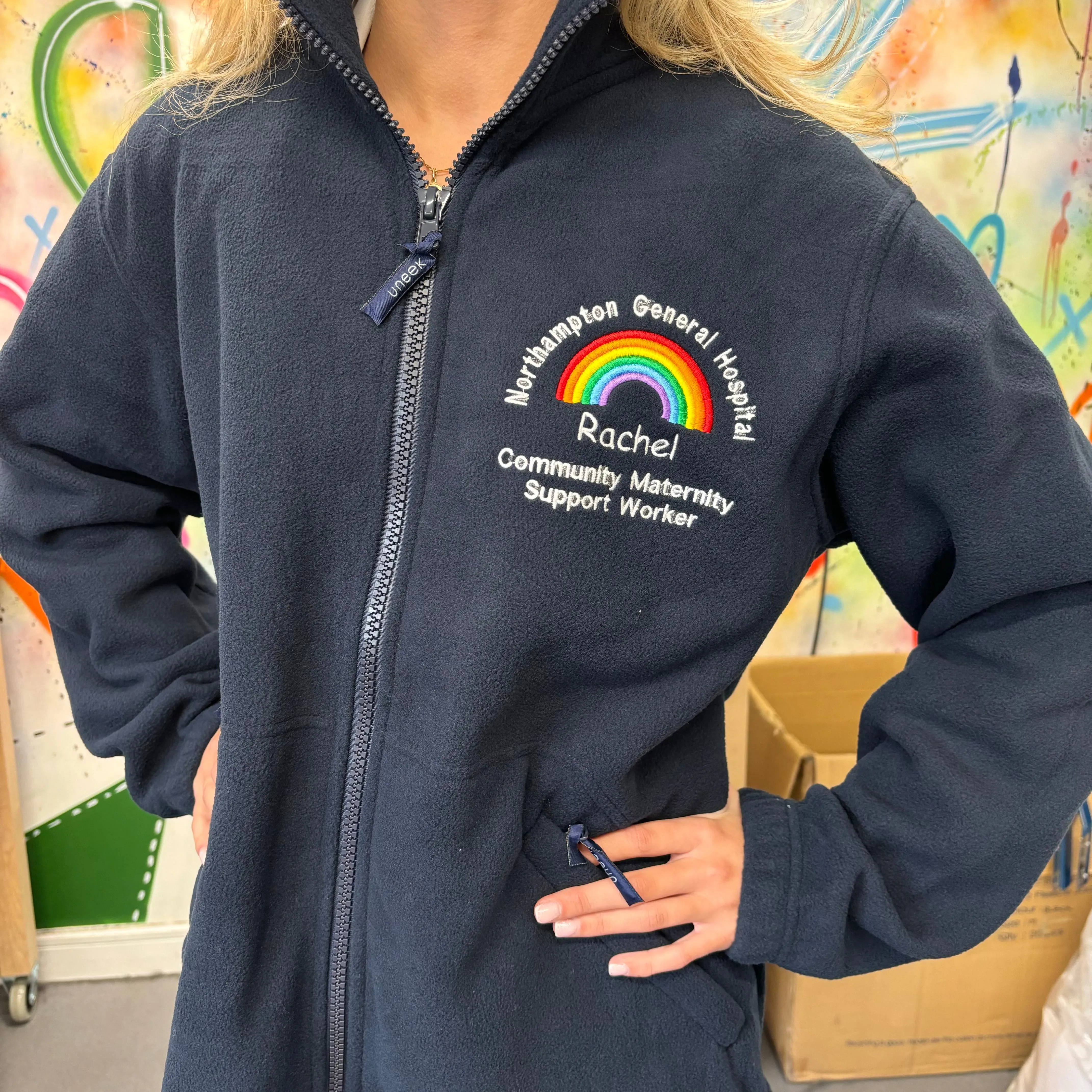 Healthworker custom UNISEX full zip FLEECE jacket, customised with your name/location/role