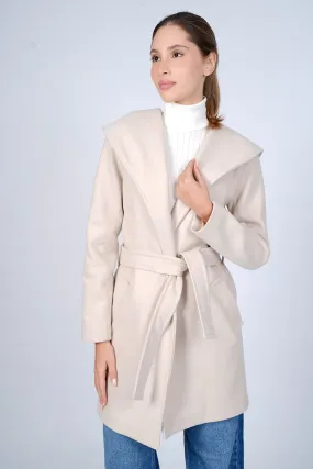 Hooded Wrap Beige Short Coat