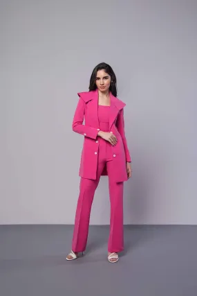 Hot Pink Trench Coat with Crop Top and Pants