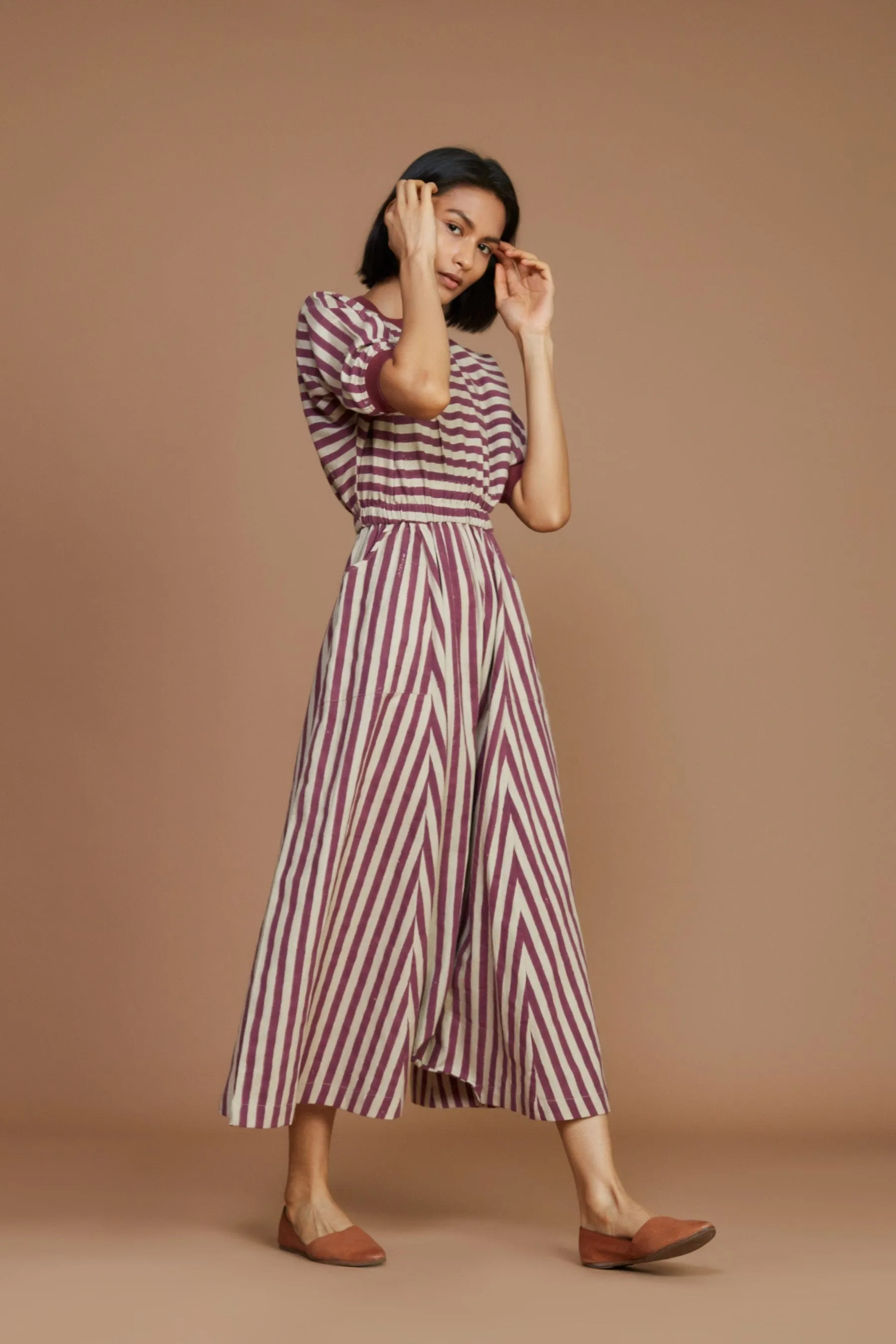 Ivory and Mauve Striped Mati Sphara Jumpsuit