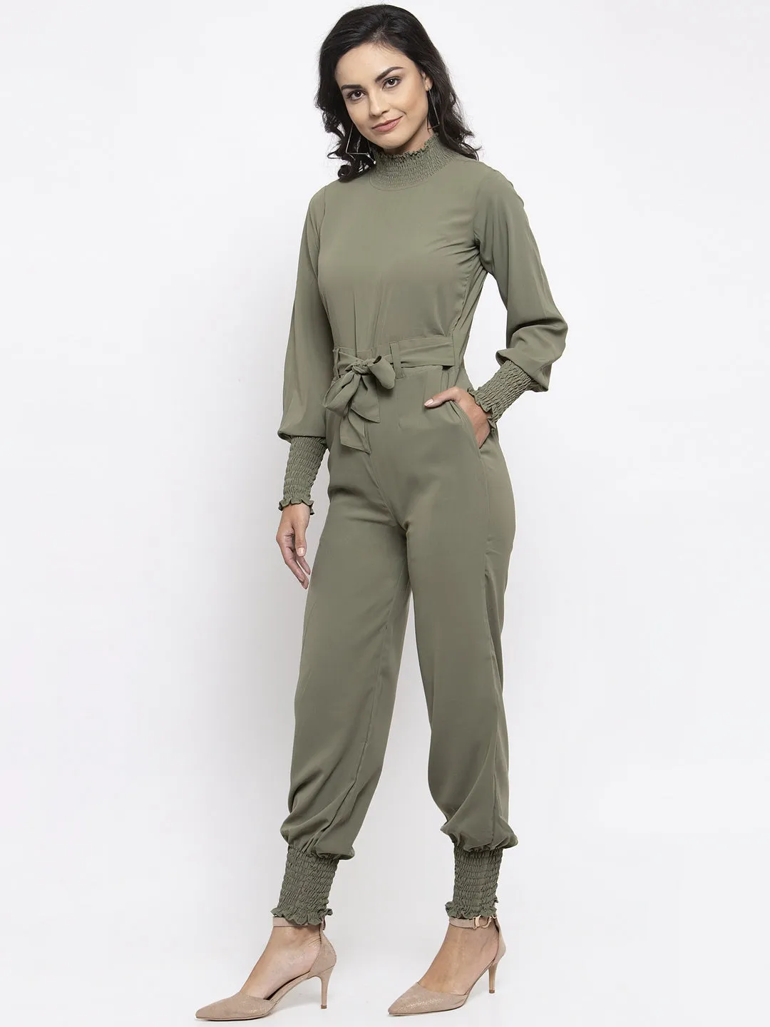 Jashvi Women Pista Green Solid Basic Jumpsuit