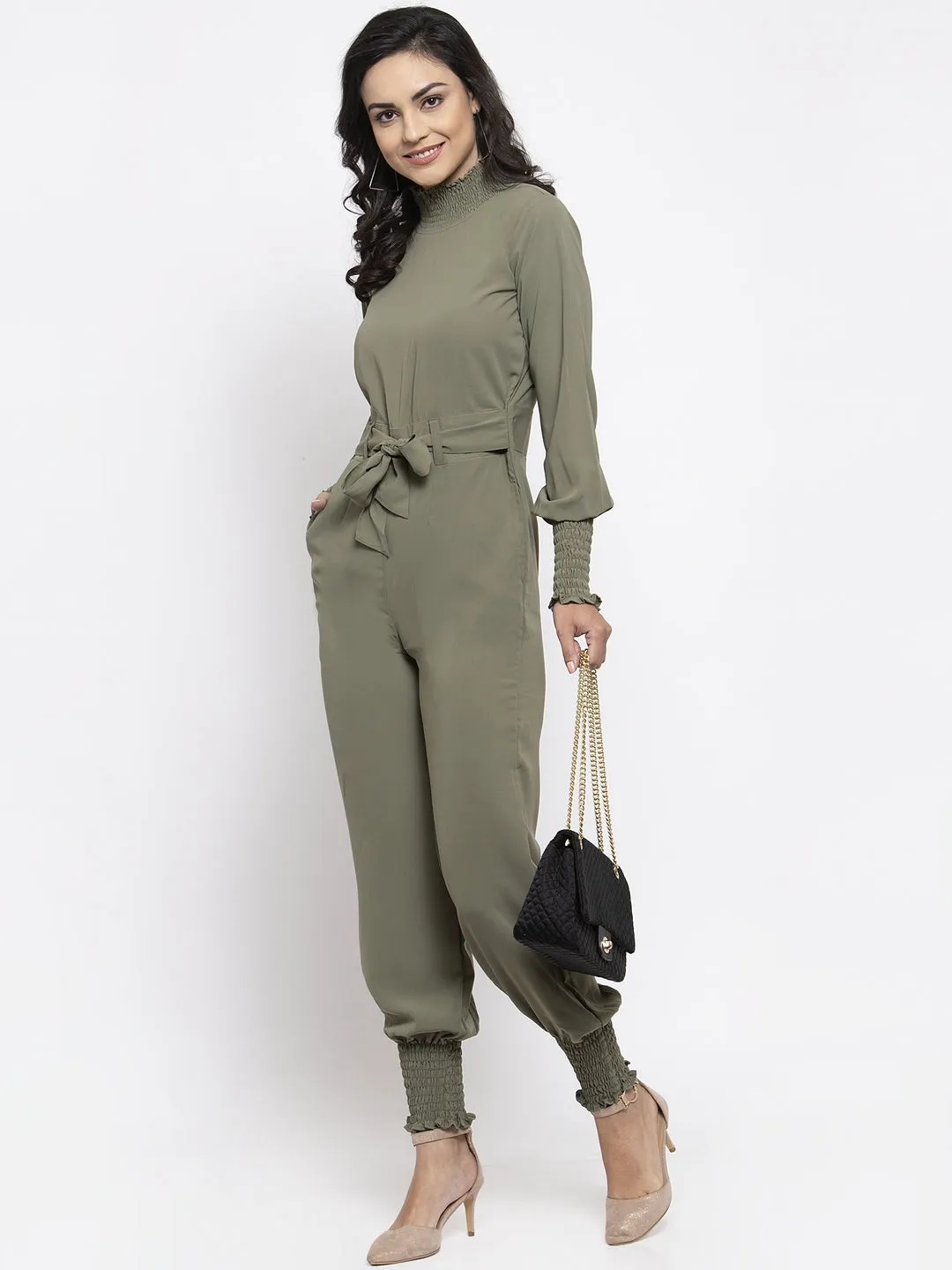 Jashvi Women Pista Green Solid Basic Jumpsuit