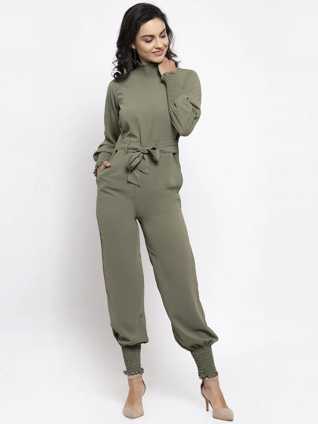 Jashvi Women Pista Green Solid Basic Jumpsuit