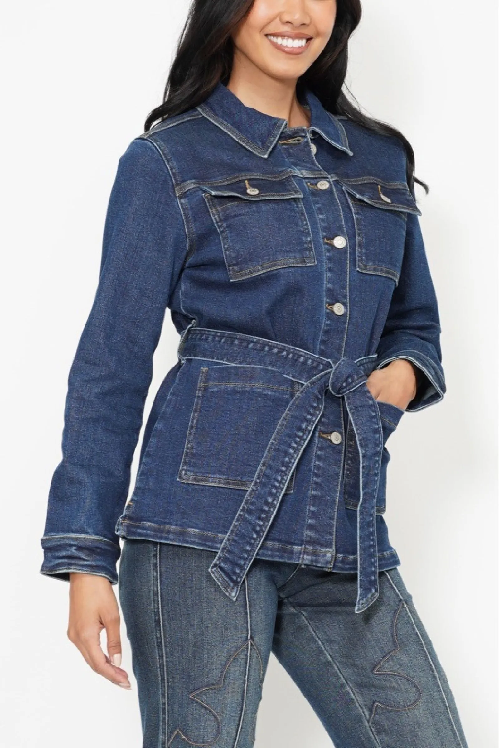 Judy Blue Mid Length Denim Utility Side Slit Jacket 7876