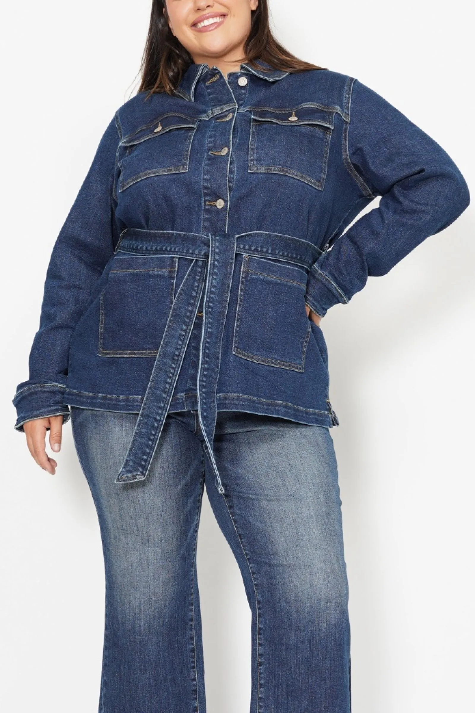 Judy Blue Mid Length Denim Utility Side Slit Jacket 7876