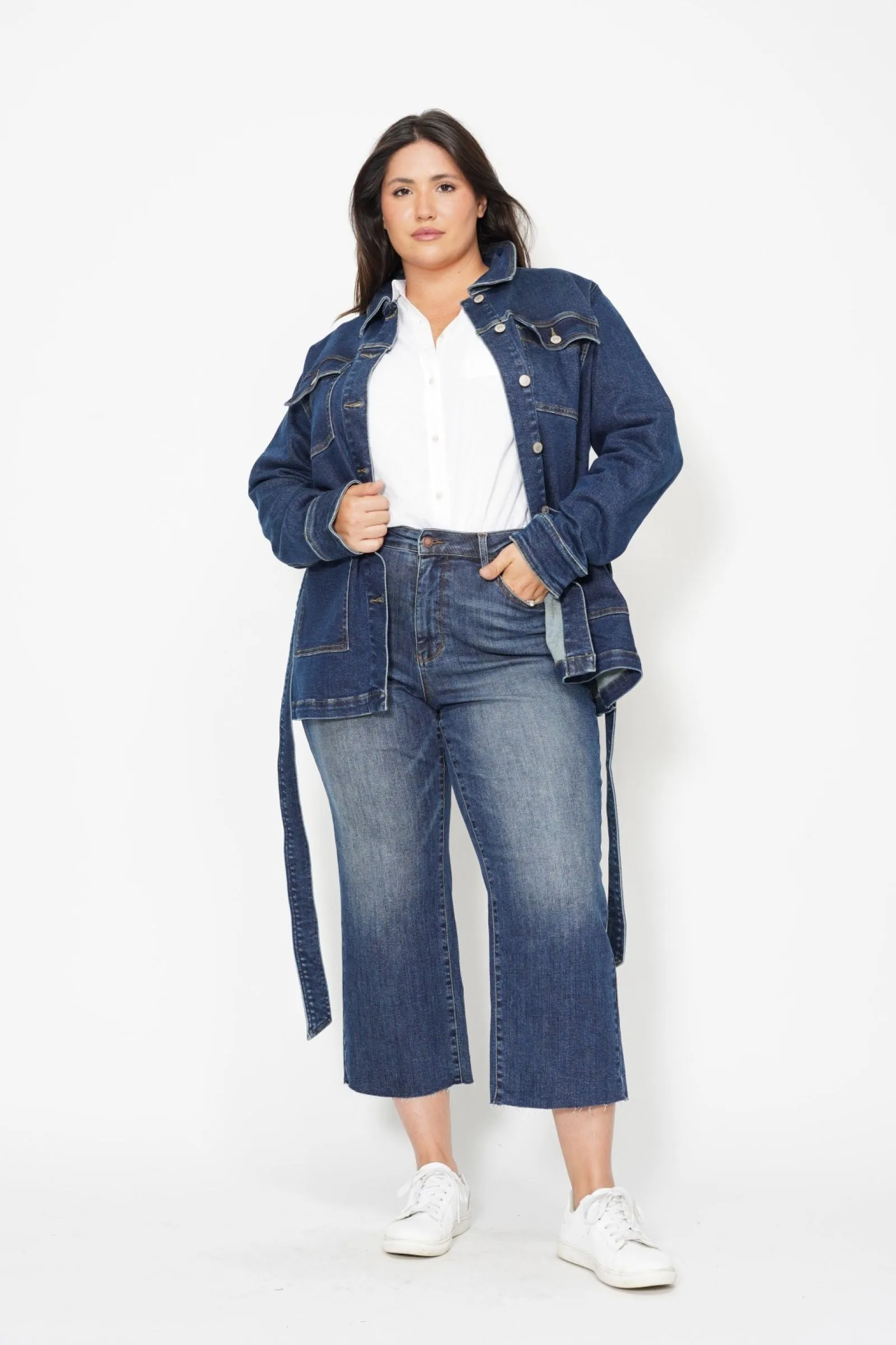 Judy Blue Mid Length Denim Utility Side Slit Jacket 7876