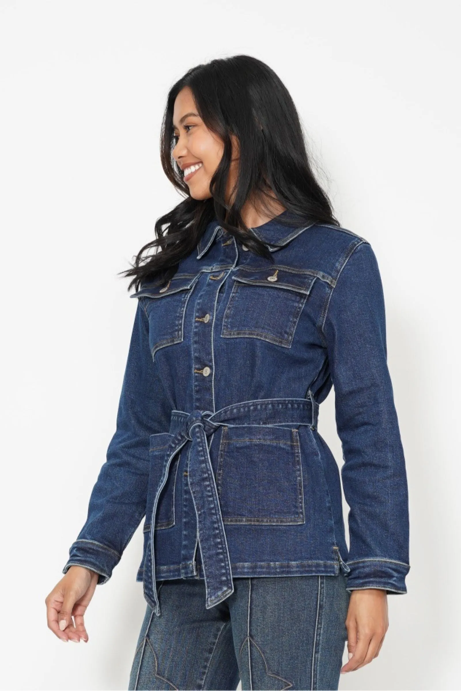 Judy Blue Mid Length Denim Utility Side Slit Jacket 7876