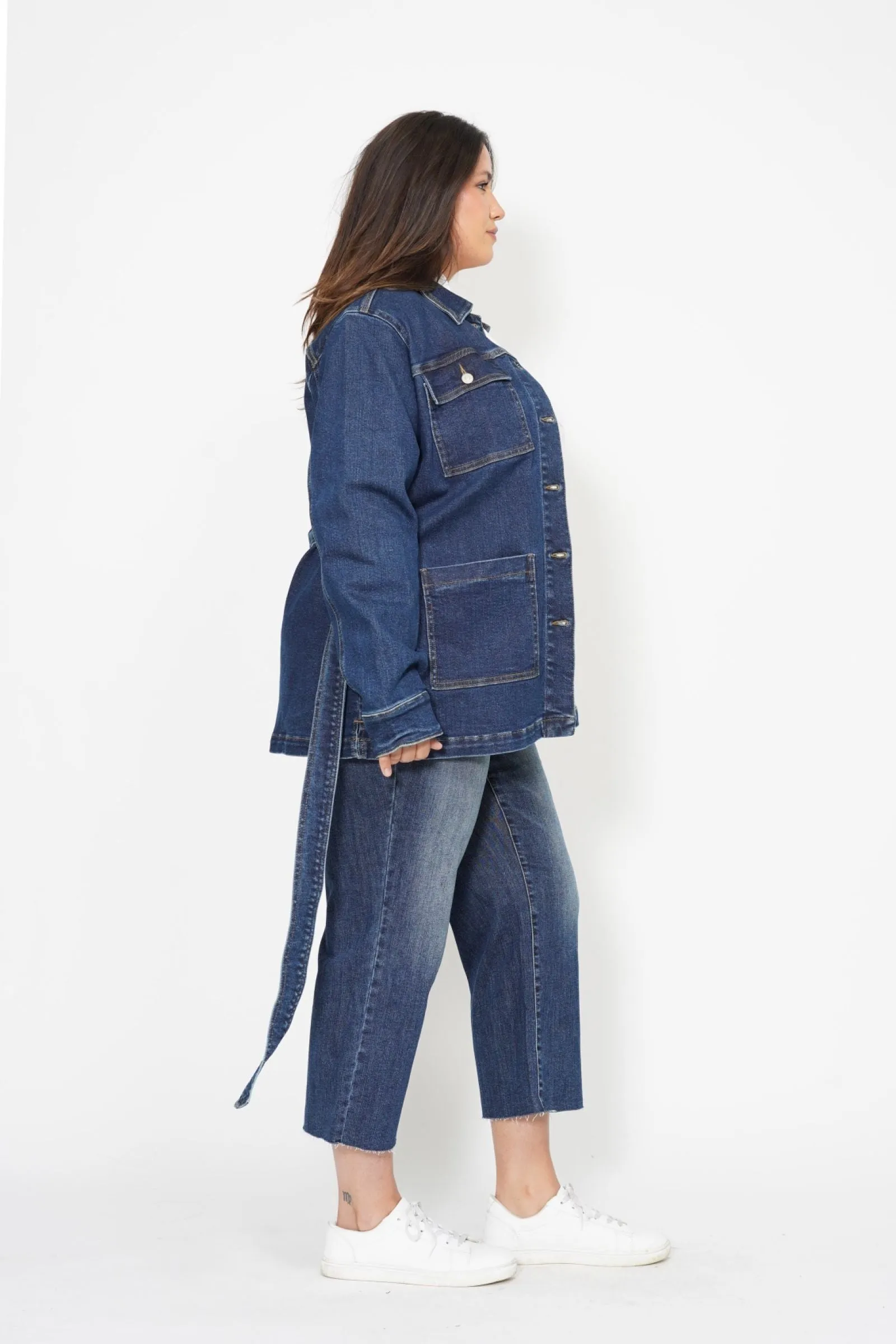 Judy Blue Mid Length Denim Utility Side Slit Jacket 7876