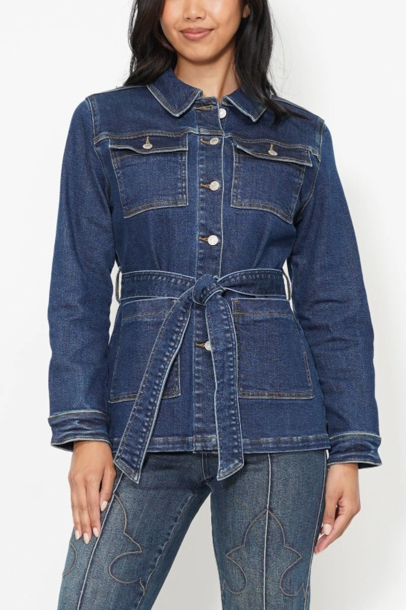 Judy Blue Mid Length Denim Utility Side Slit Jacket 7876