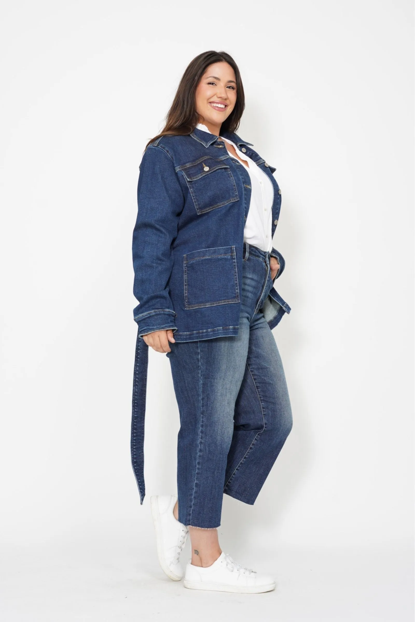 Judy Blue Mid Length Denim Utility Side Slit Jacket 7876