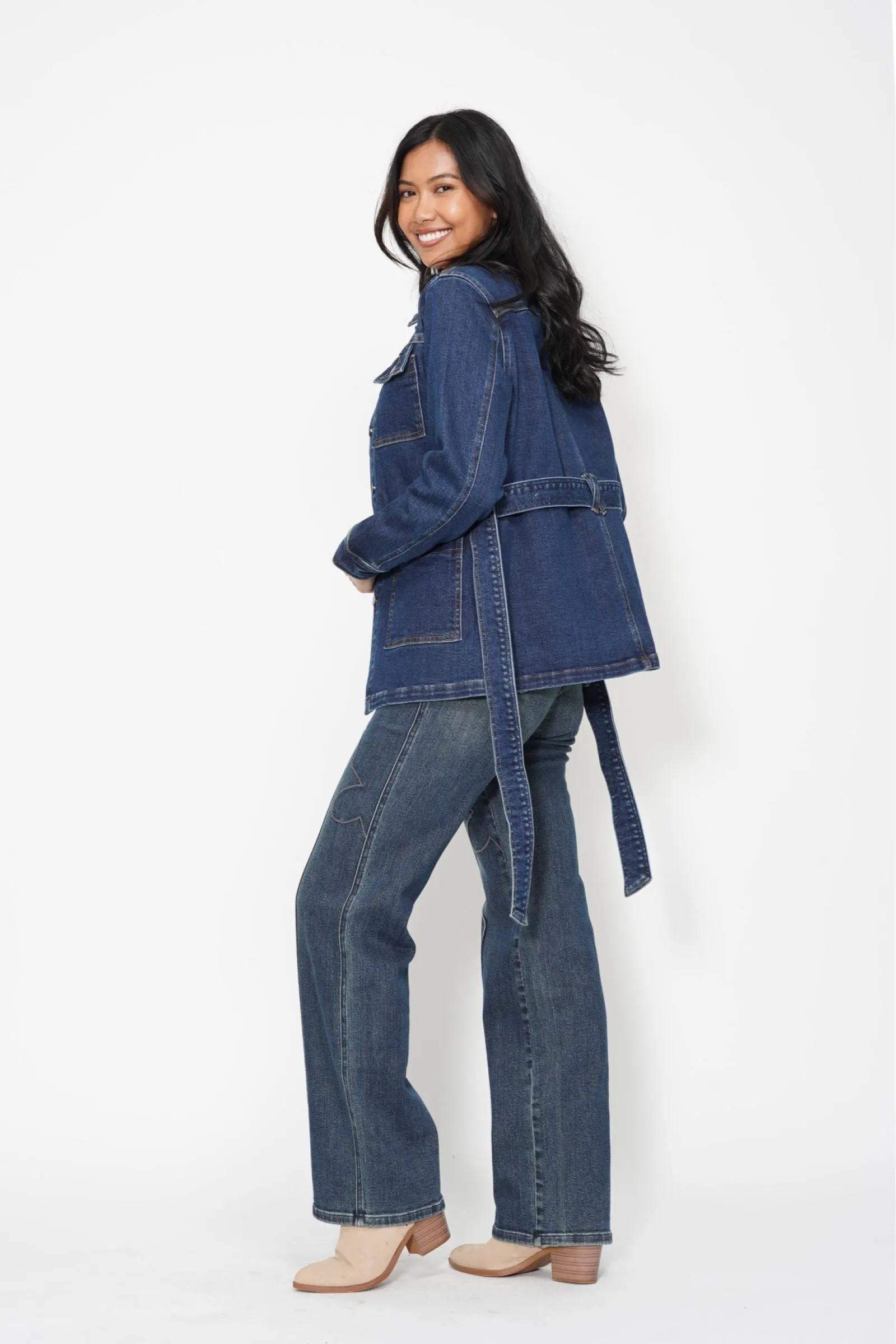 Judy Blue Mid Length Denim Utility Side Slit Jacket 7876