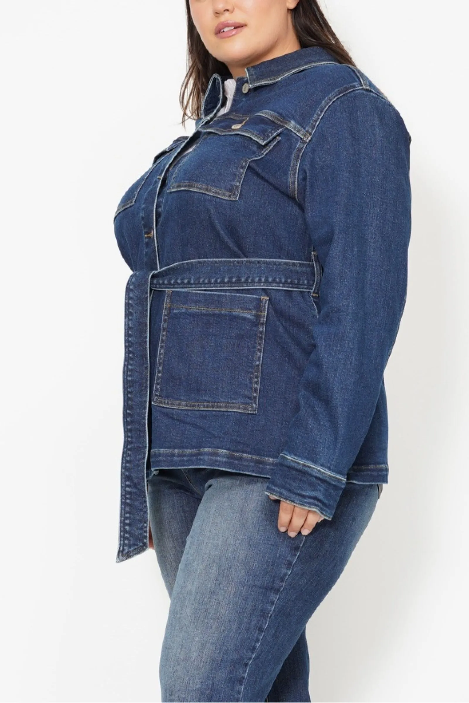 Judy Blue Mid Length Denim Utility Side Slit Jacket 7876